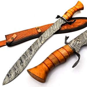 Handmade Damascus Steel Sword & Leather Sheath” Olive Wood Handle