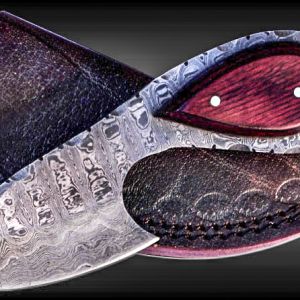 Damascus Steel Skinner Knife” Red Wood Handle